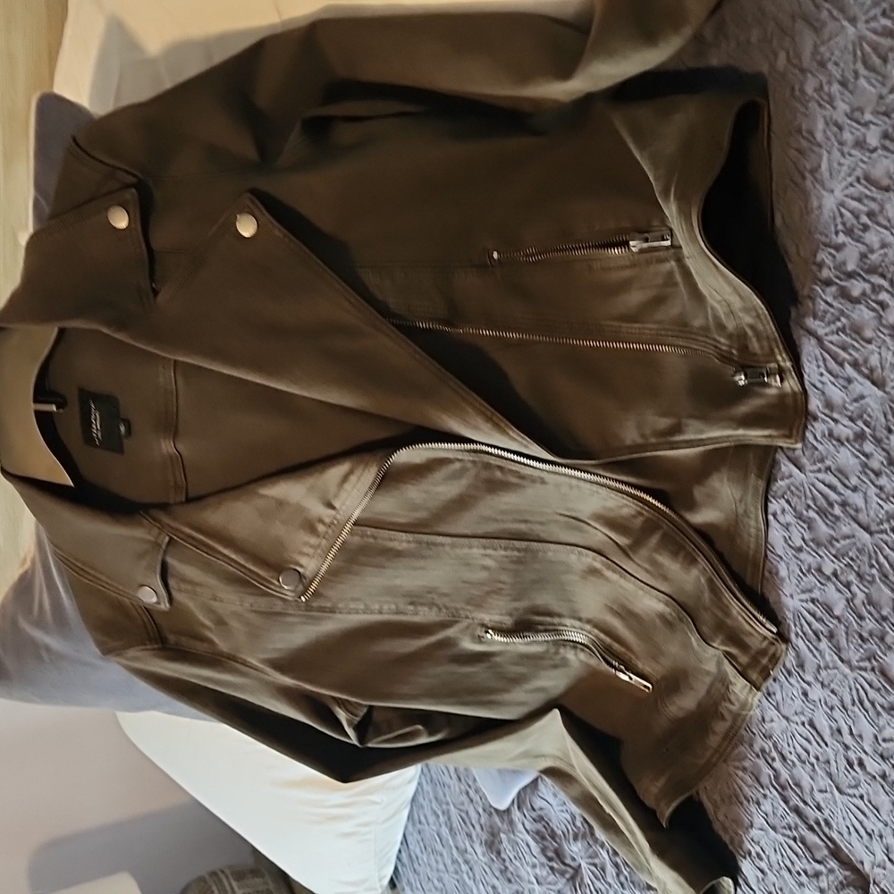 Olive green fitted jean jacket by Liverpool